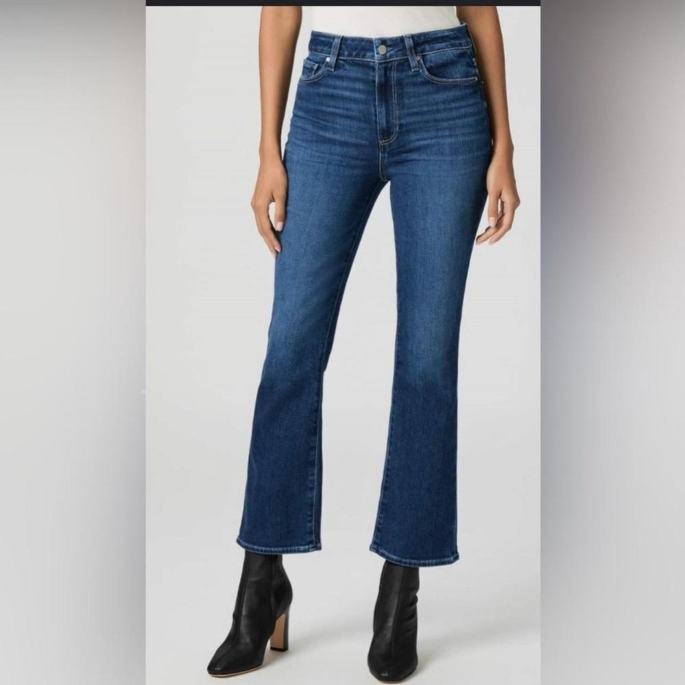 Paige Claudine Ankle Flare Jeans Indigo Blue Distressed Womens Size 32